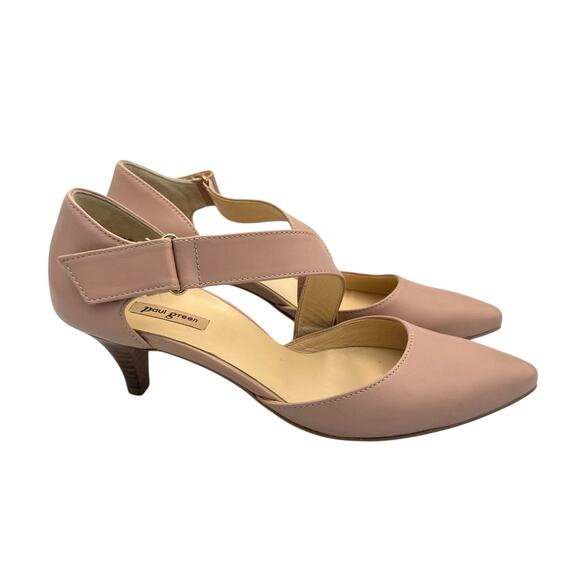 Paul Green Nicki Asymmetrical Hook & Loop Leather Strap Pointed Toe Neutral Pump - Picture 4 of 12